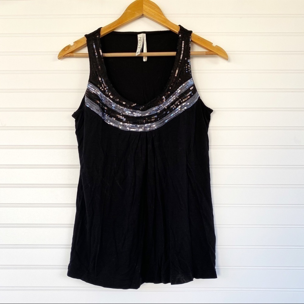 Black sequin trim KISCHE tank top Size Medium
